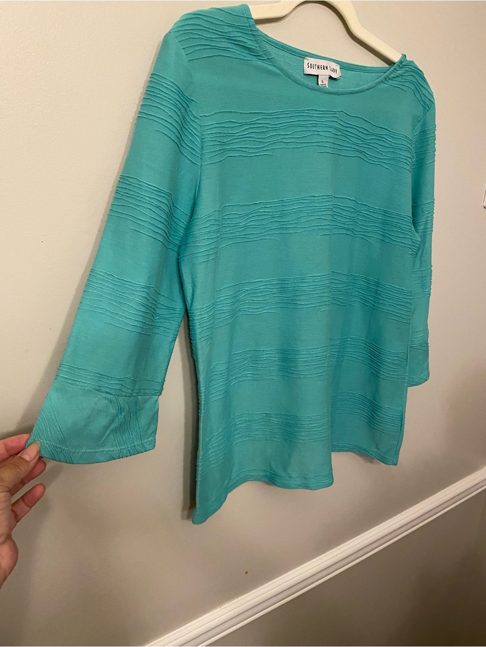 Southern Lady Turquoise 3/4 Sleeve Textured Boatneck Top